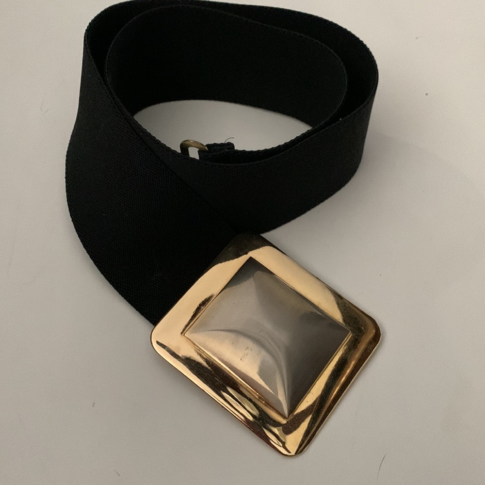 Stretchy Black Belt with Silver and Gold Toned Buckle
